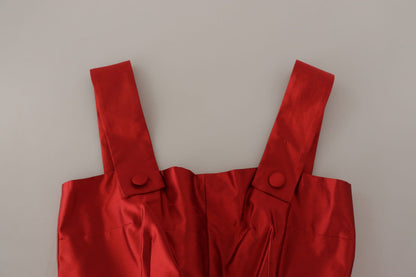 Dolce & Gabbana Rotes A-Linien-Kleid aus plissiertem Satin und Seide