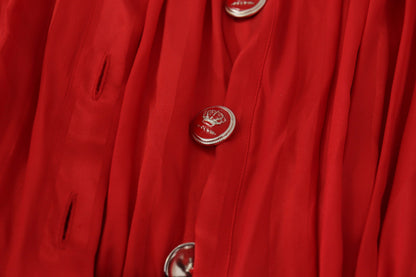 Dolce & Gabbana Rotes Midikleid mit Gürtel und Knopfleiste aus Satin und Seide