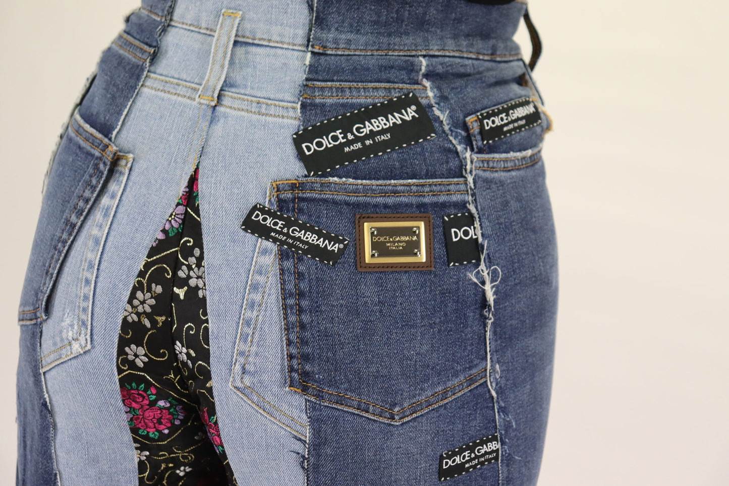 Dolce & Gabbana Multicolor Patchwork DG Mode Weites Bein Denim Hose
