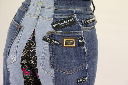 Dolce & Gabbana Multicolor Patchwork DG Mode Weites Bein Denim Hose
