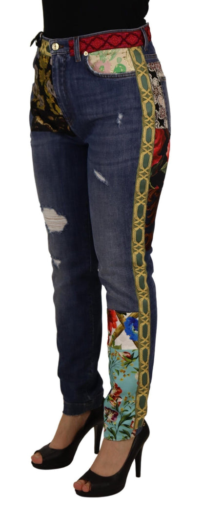 Dolce & Gabbana Blaue Patchwork-Denim-Jeans mit hoher Taille