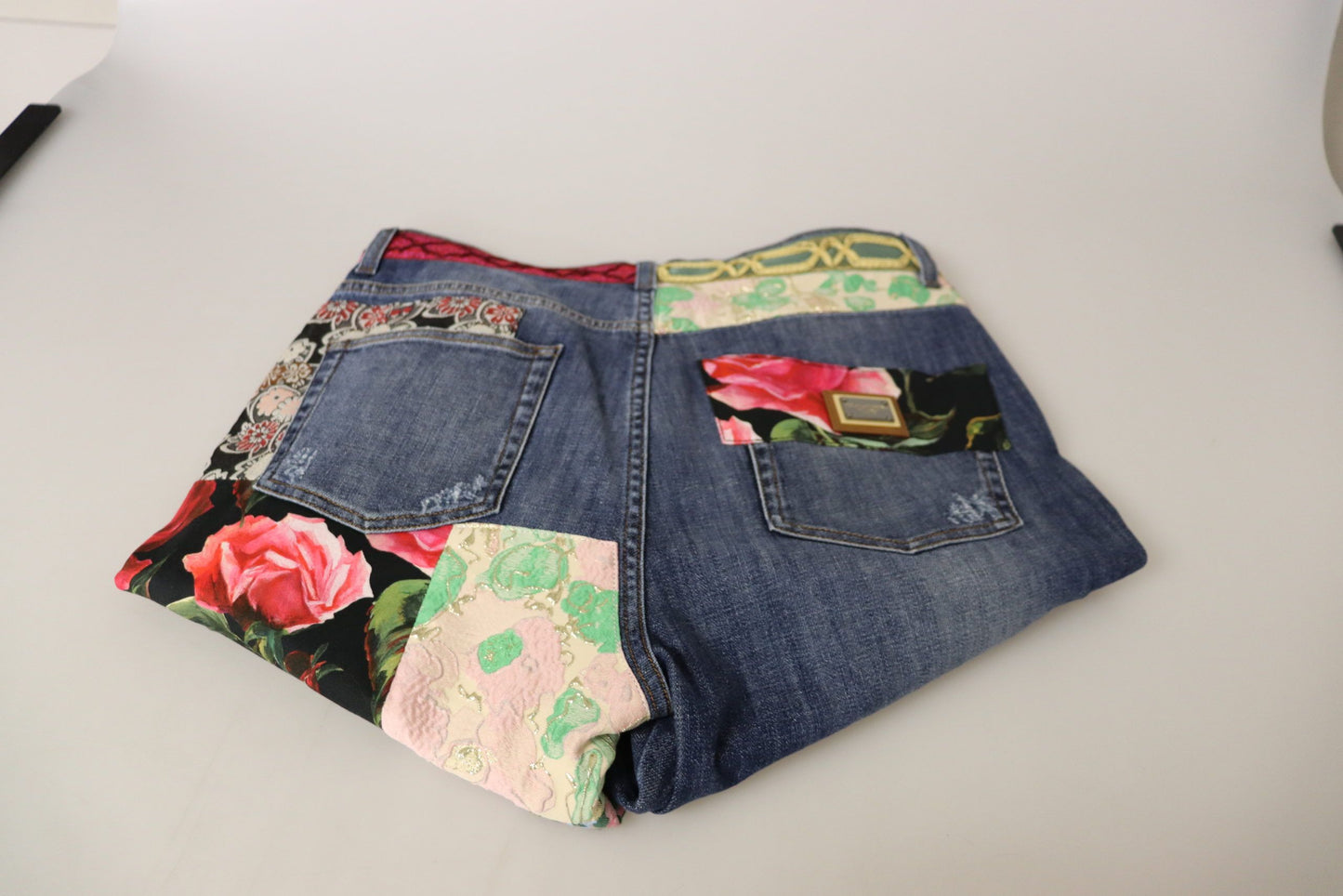 Dolce & Gabbana Blaue Patchwork-Denim-Jeans mit hoher Taille