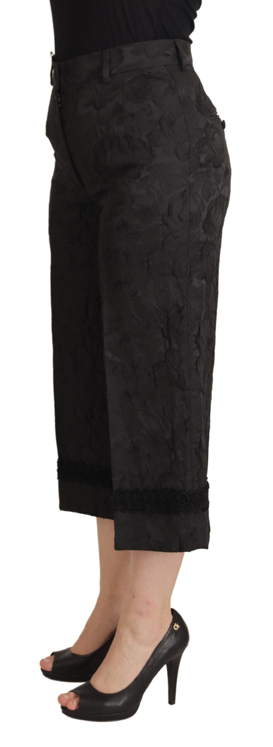 Dolce & Gabbana Schwarze Brokat-Hose mit hoher Taille