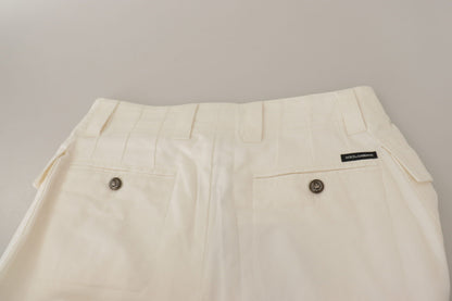 Dolce & Gabbana Weiße konisch zulaufende Damen Baumwollhosen mit hoher Taille