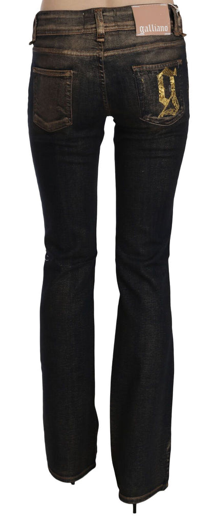 John Galliano Schwarze gewaschene Denim-Hose mit ausgestelltem Bund aus Baumwolle