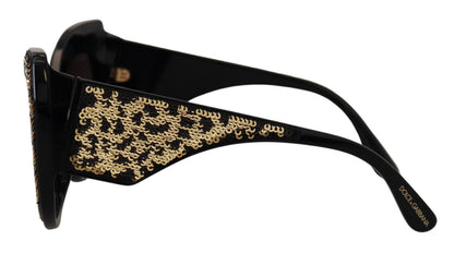 Dolce & Gabbana Schwarz Gold Pailletten Schmetterling Polarisierte Sonnenbrille DG4326
