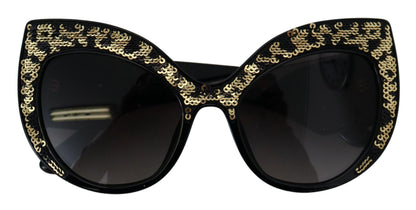 Dolce & Gabbana Schwarz Gold Pailletten Schmetterling Polarisierte Sonnenbrille DG4326