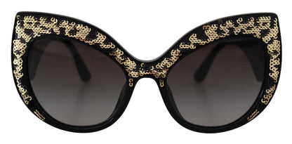 Dolce & Gabbana Schwarz Gold Pailletten Schmetterling Polarisierte Sonnenbrille DG4326