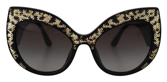 Dolce & Gabbana Schwarz Gold Pailletten Schmetterling Polarisierte Sonnenbrille DG4326