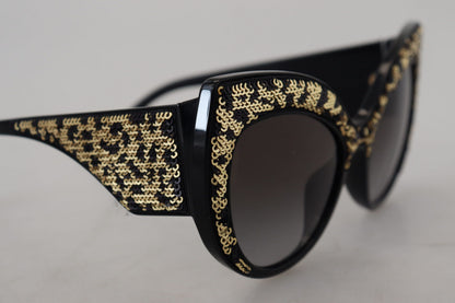 Dolce & Gabbana Schwarz Gold Pailletten Schmetterling Polarisierte Sonnenbrille DG4326