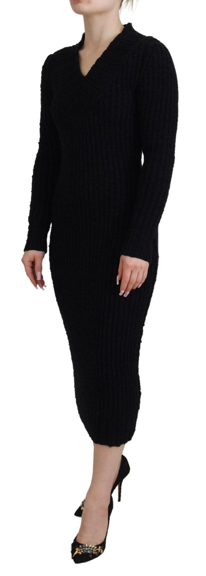Dolce & Gabbana Schwarzes Strickpulloverkleid aus Wolle