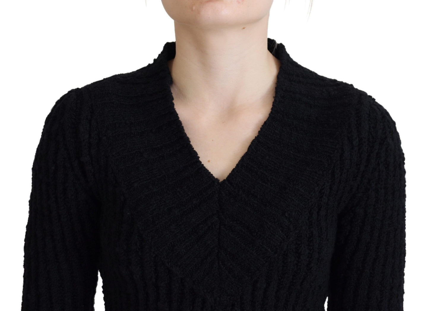 Dolce & Gabbana Schwarzes Strickpulloverkleid aus Wolle