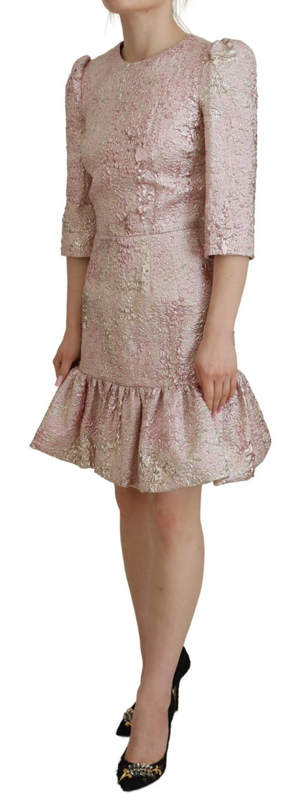 Dolce & Gabbana Rosa Jaquard 3/4-Ärmel Midikleid mit Etui