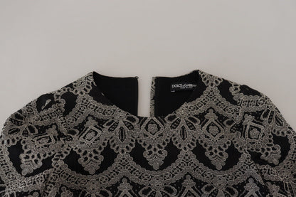 Dolce & Gabbana Schwarz-graues Jacquard-Bodycon-Kleid