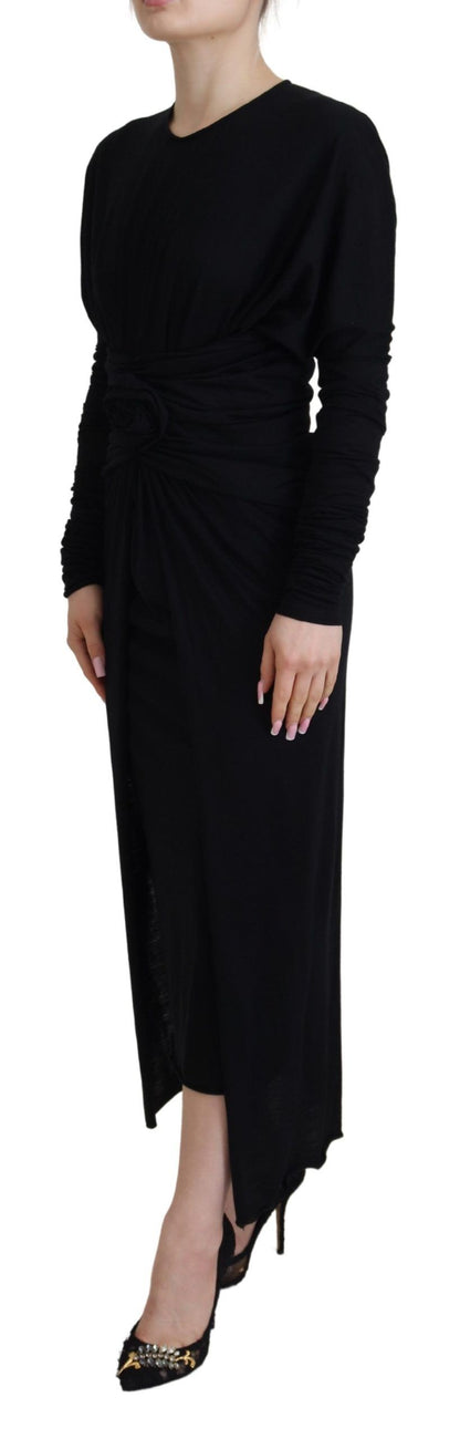 Dolce & Gabbana Schwarzes Etuikleid Midikleid Wolle Wrap Dress