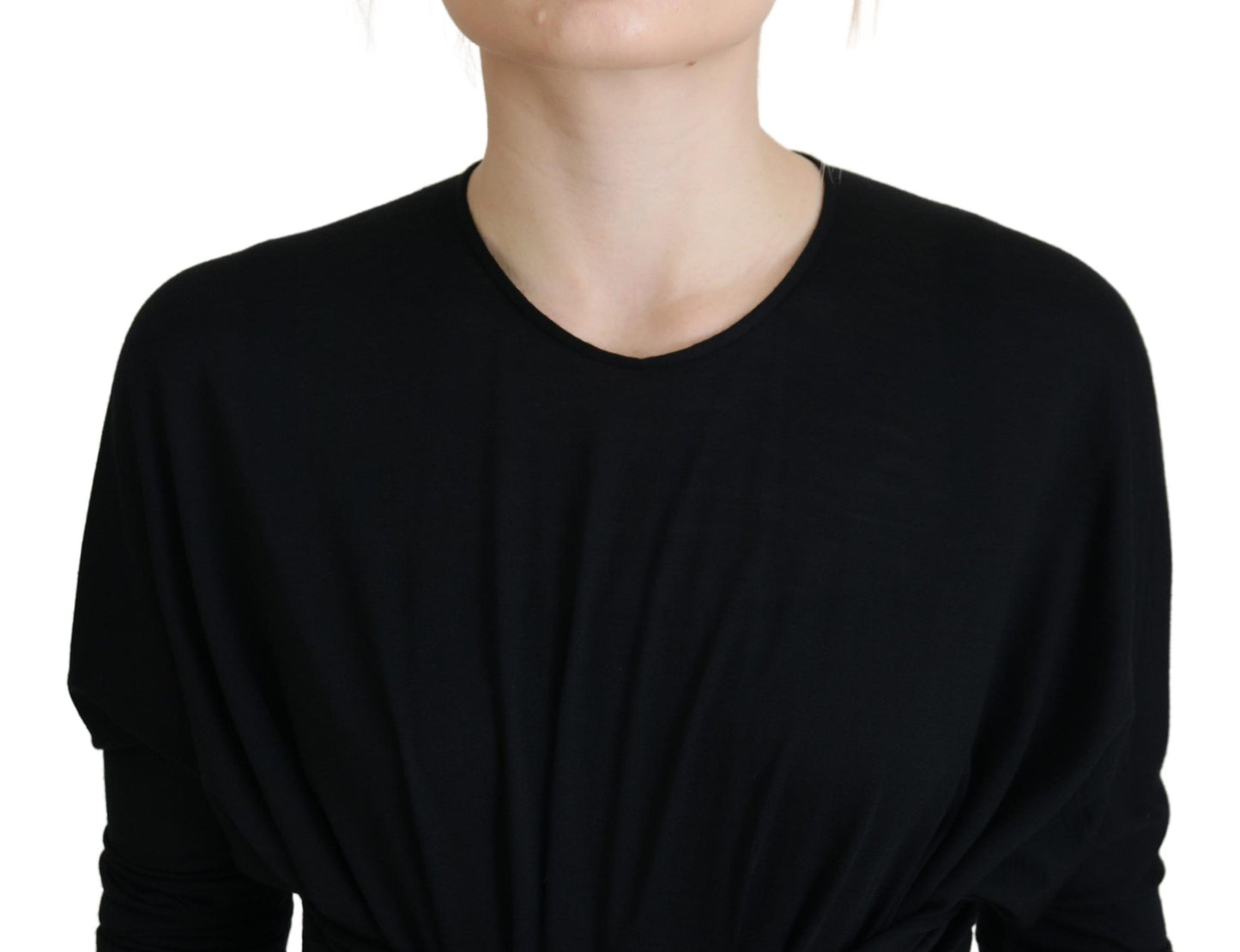 Dolce & Gabbana Schwarzes Etuikleid Midikleid Wolle Wrap Dress