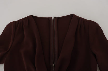 Dolce & Gabbana Braunes langärmeliges Midi-Stretch-Kleid mit Wickeloptik