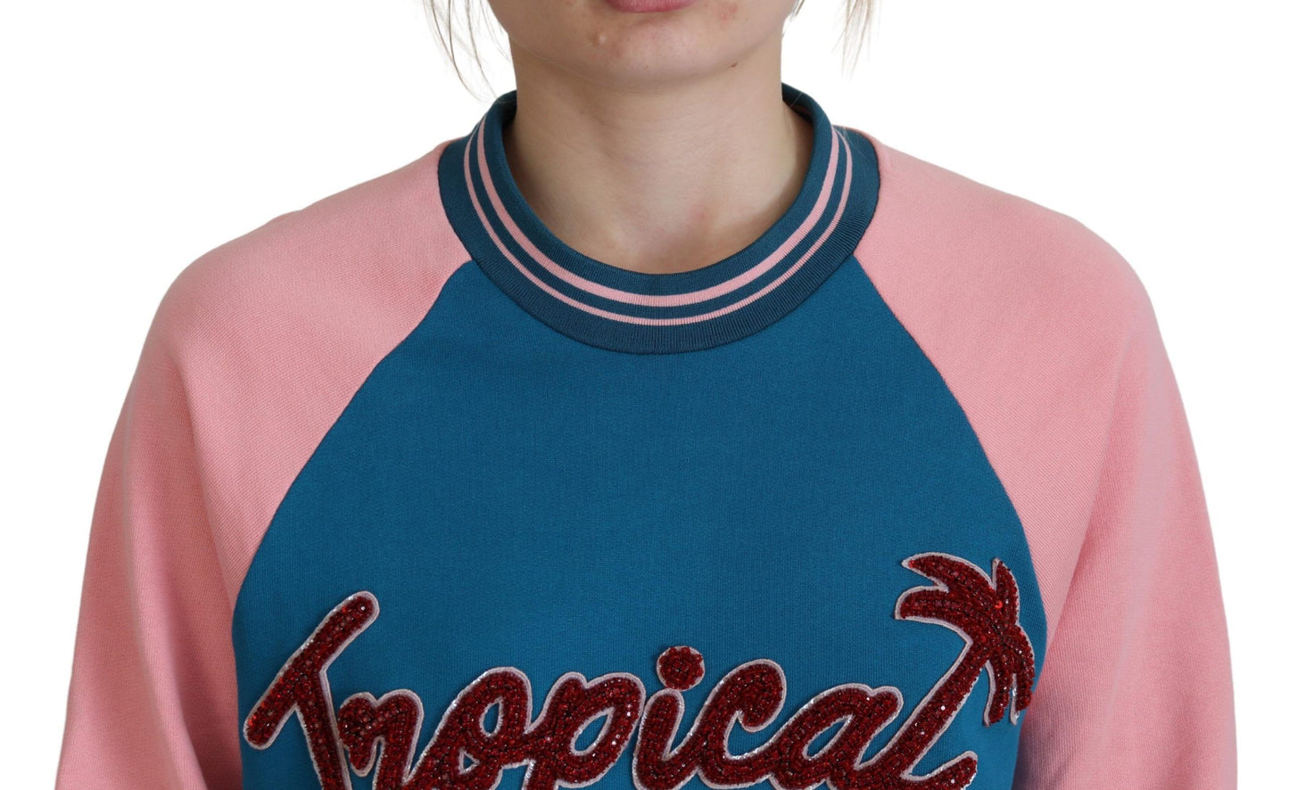 Dolce & Gabbana Blau Rosa Königin Pailletten Kristall Pullover