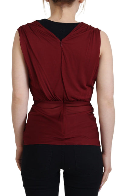 Dolce & Gabbana Bordeauxfarbenes Seidenstretch-Top Weste Bluse