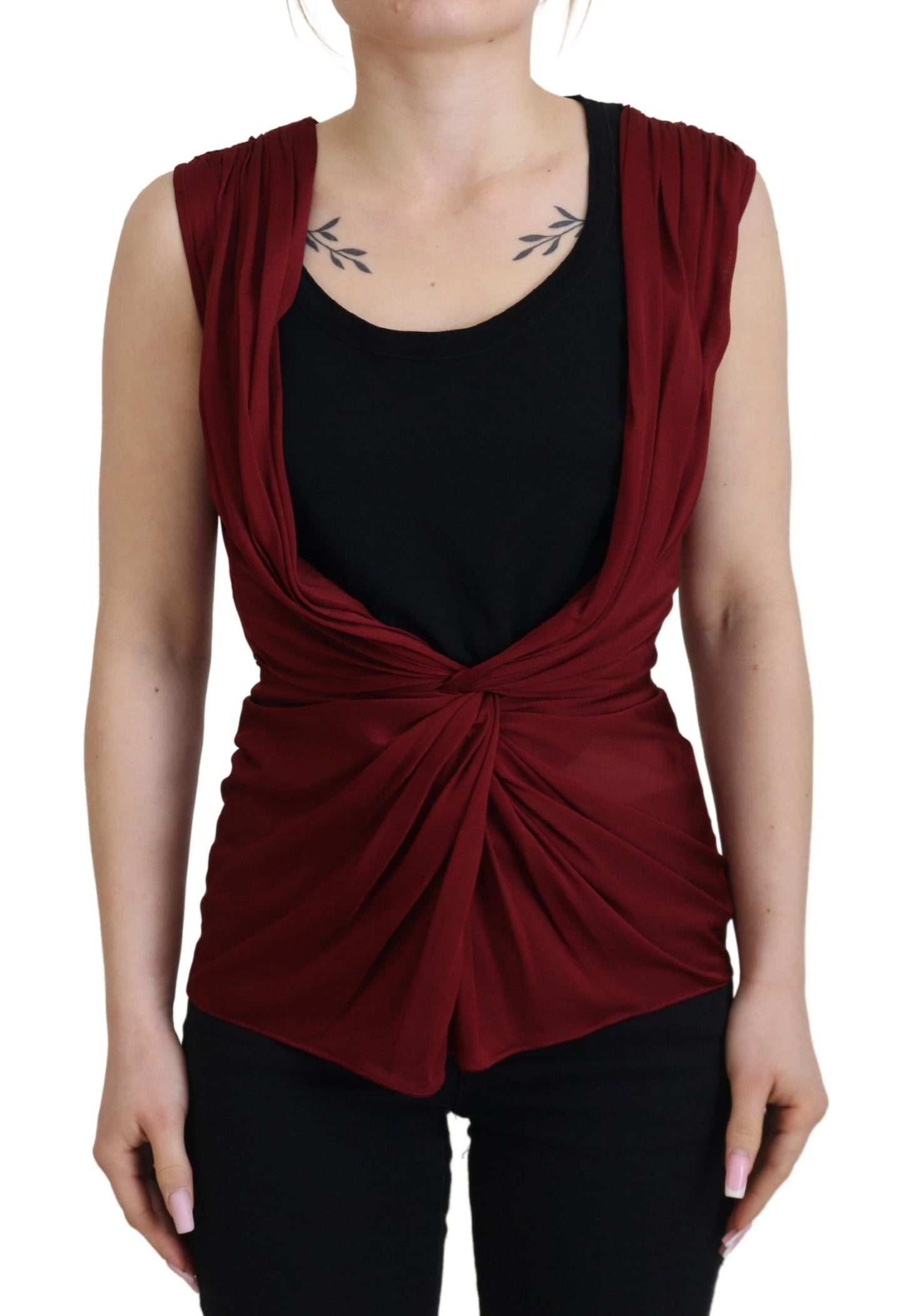 Dolce & Gabbana Bordeauxfarbenes Seidenstretch-Top Weste Bluse