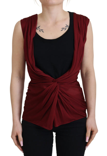 Dolce & Gabbana Bordeauxfarbenes Seidenstretch-Top Weste Bluse