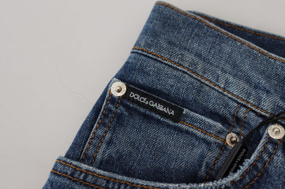Dolce & Gabbana Blau karierte Skinny Denim Jeans