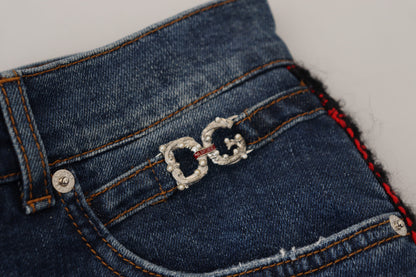 Dolce & Gabbana Blau karierte Skinny Denim Jeans