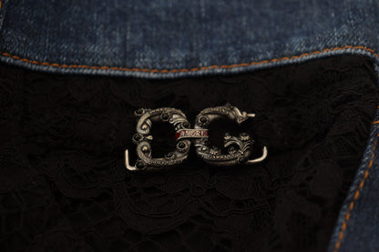Dolce & Gabbana Schwarze florale Skinny Denim Jeans mit Spitze
