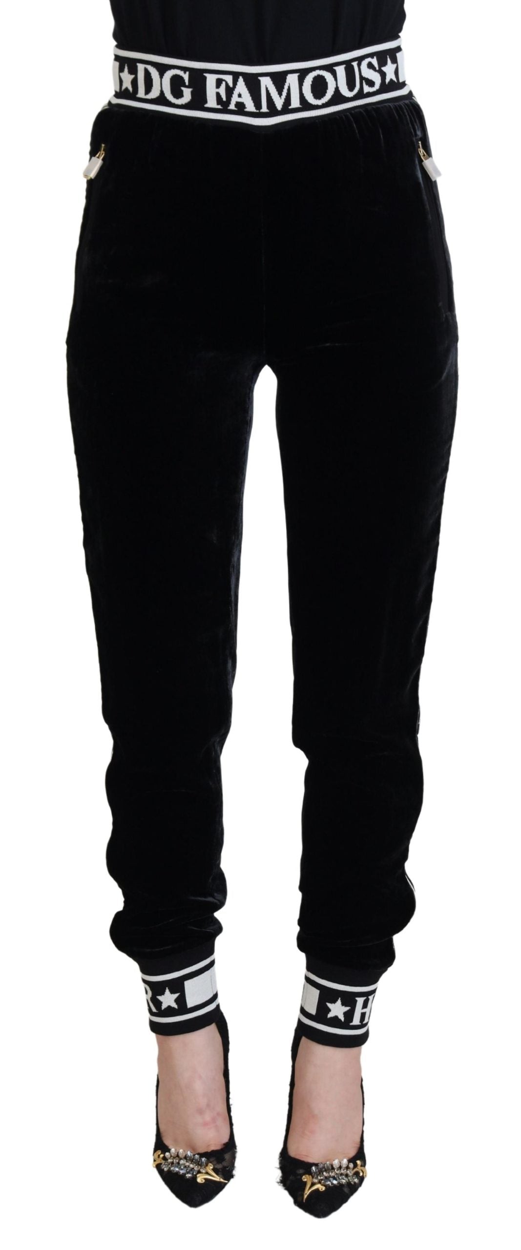 Dolce & Gabbana Schwarze DG Logo-Samt-Hose