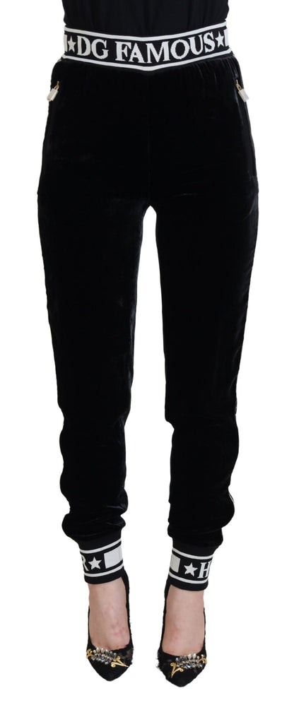 Dolce & Gabbana Schwarze DG Logo-Samt-Hose