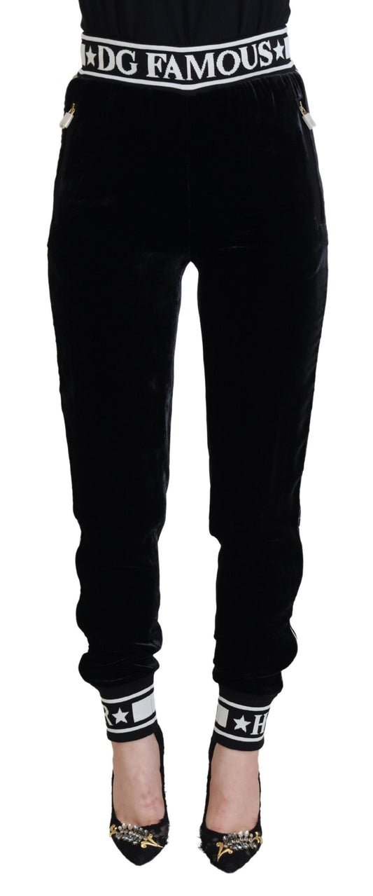 Dolce & Gabbana Schwarze DG Logo-Samt-Hose