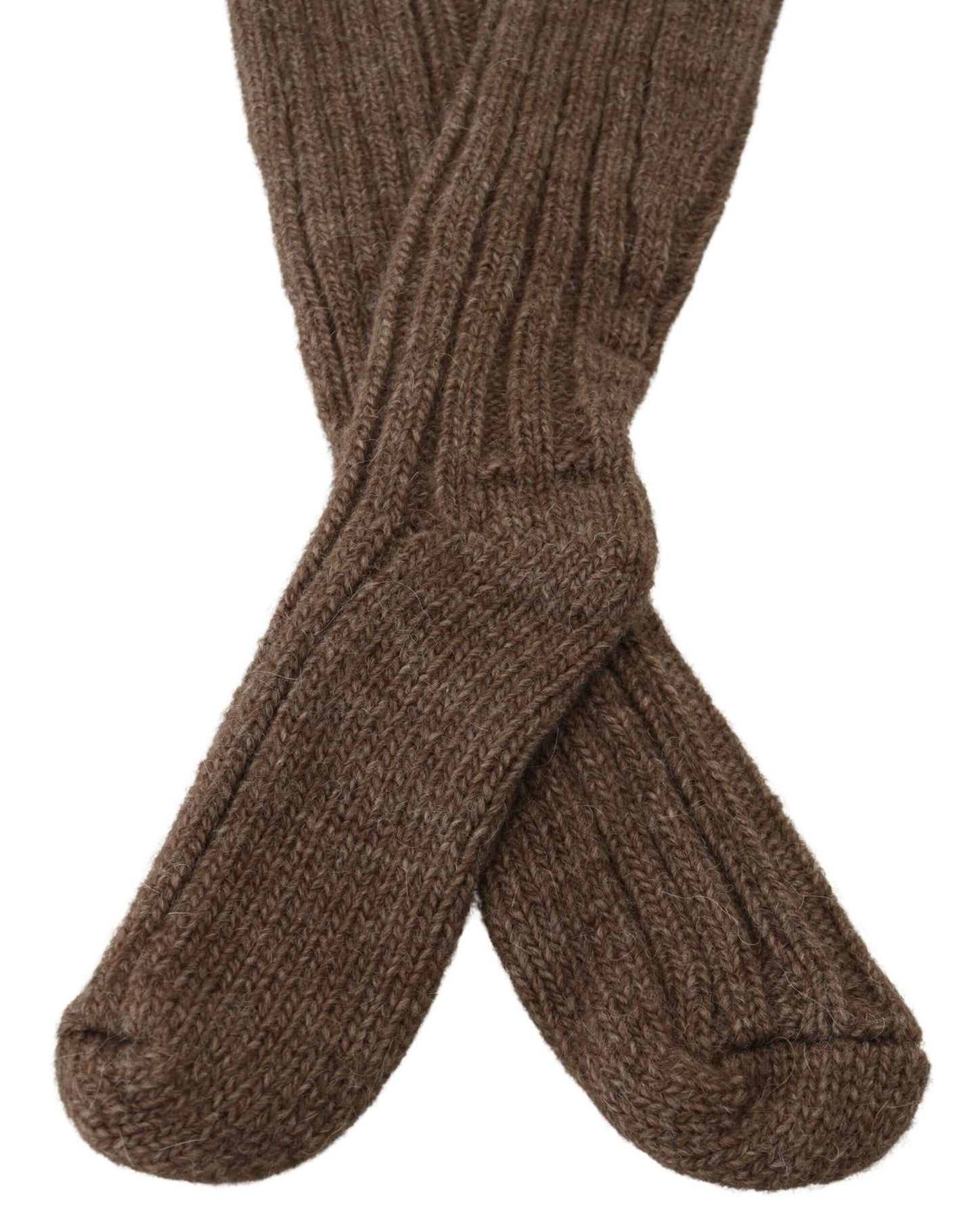 Dolce & Gabbana Braune Wolle stricken Kalb lange Frauen Socken