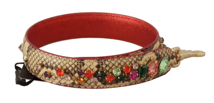 Dolce & Gabbana Beige Exotic Leather Crystals Schulterriemen