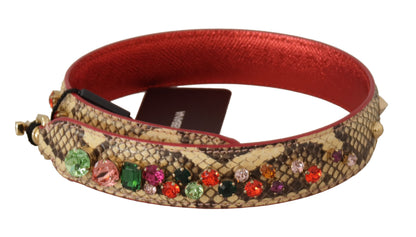 Dolce & Gabbana Beige Exotic Leather Crystals Schulterriemen