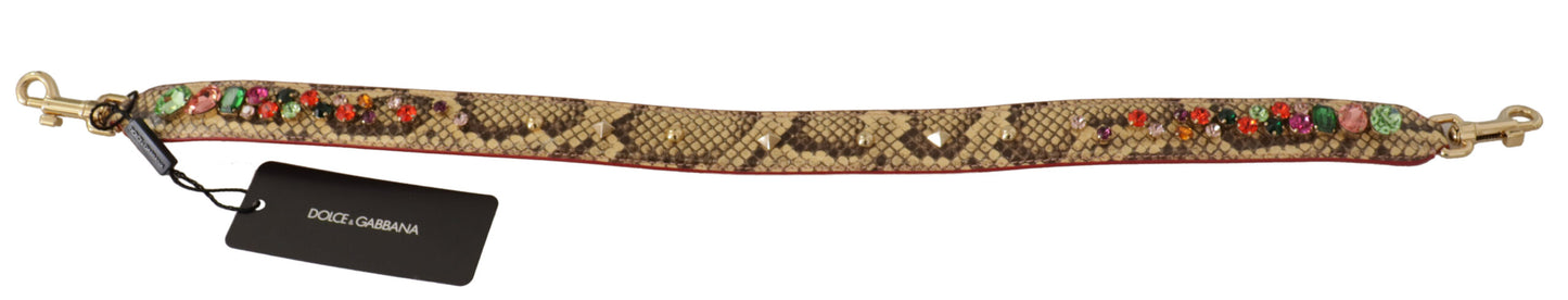Dolce & Gabbana Beige Exotic Leather Crystals Schulterriemen