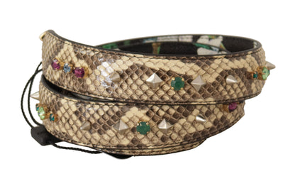 Dolce & Gabbana Beige Exotic Leather Crystals Wende-Schulterriemen