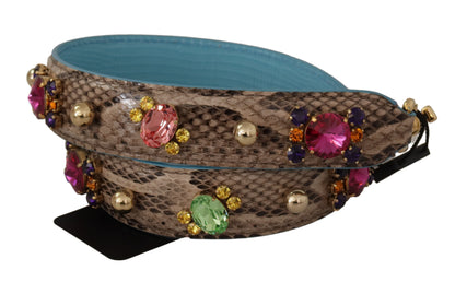 Dolce & Gabbana Braunes exotisches Leder mit Kristallen Schulterriemen