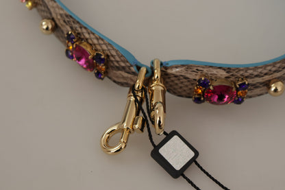 Dolce & Gabbana Braunes exotisches Leder mit Kristallen Schulterriemen