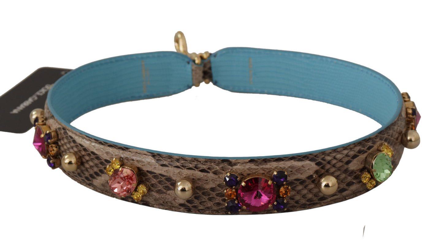 Dolce & Gabbana Braunes exotisches Leder mit Kristallen Schulterriemen