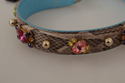 Dolce & Gabbana Braunes exotisches Leder mit Kristallen Schulterriemen