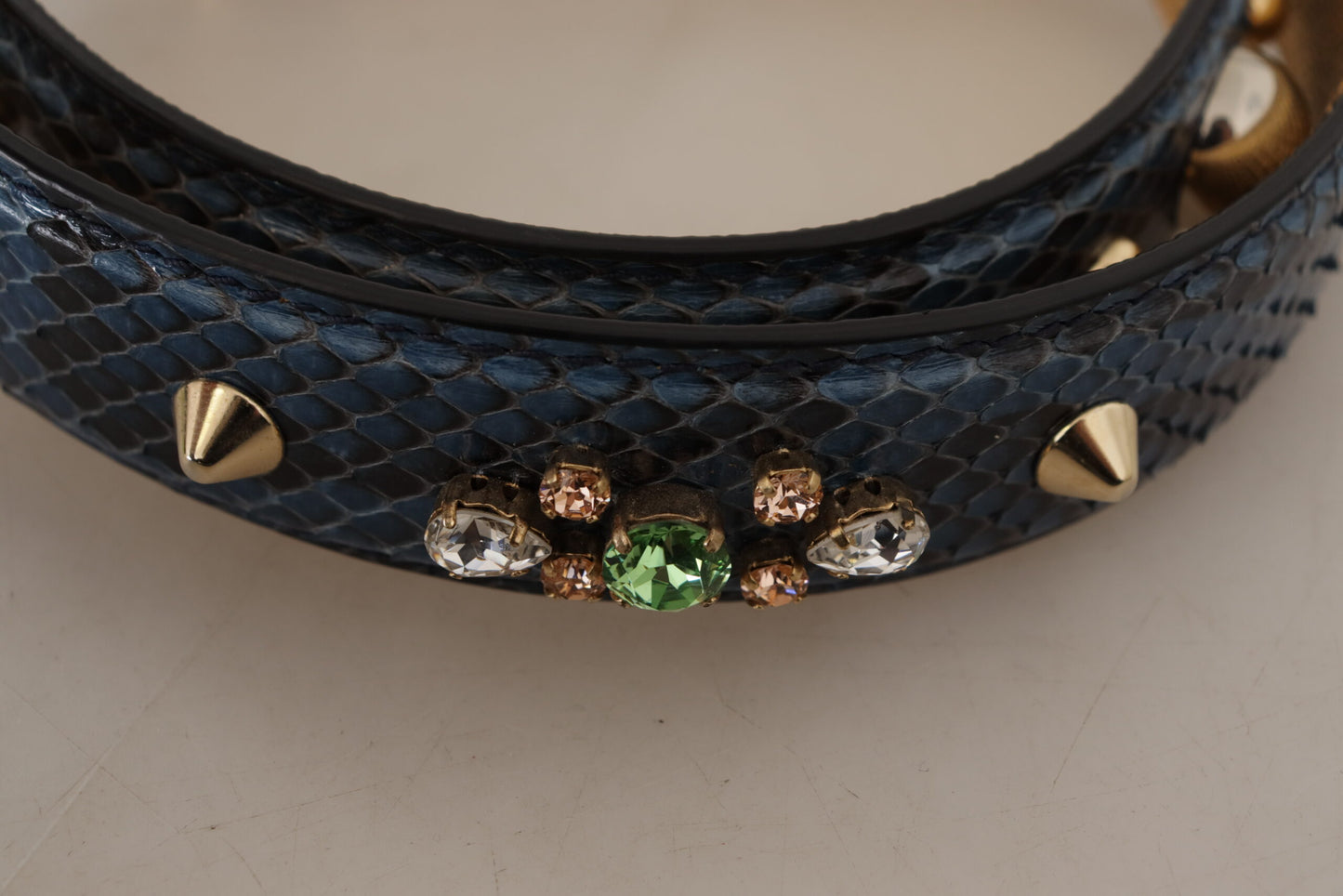 Dolce & Gabbana Blauer Schulterriemen aus exotischem Leder mit Kristallen