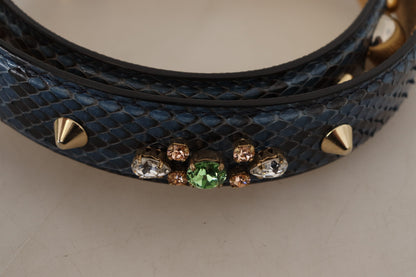 Dolce & Gabbana Blauer Schulterriemen aus exotischem Leder mit Kristallen