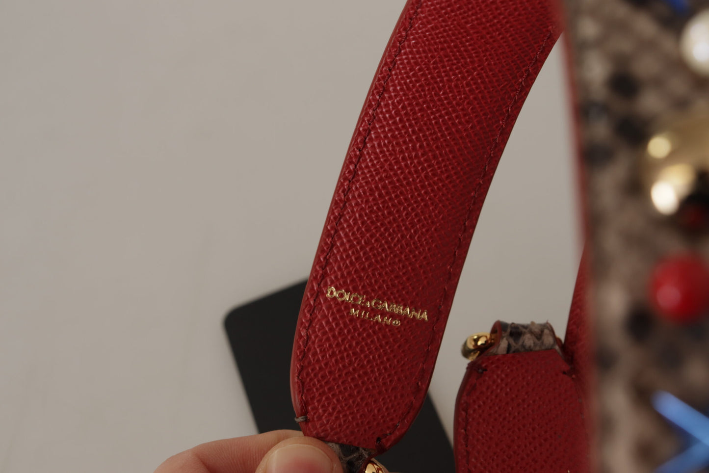 Dolce & Gabbana Brauner Pythonleder-Schulterriemen mit Nieten