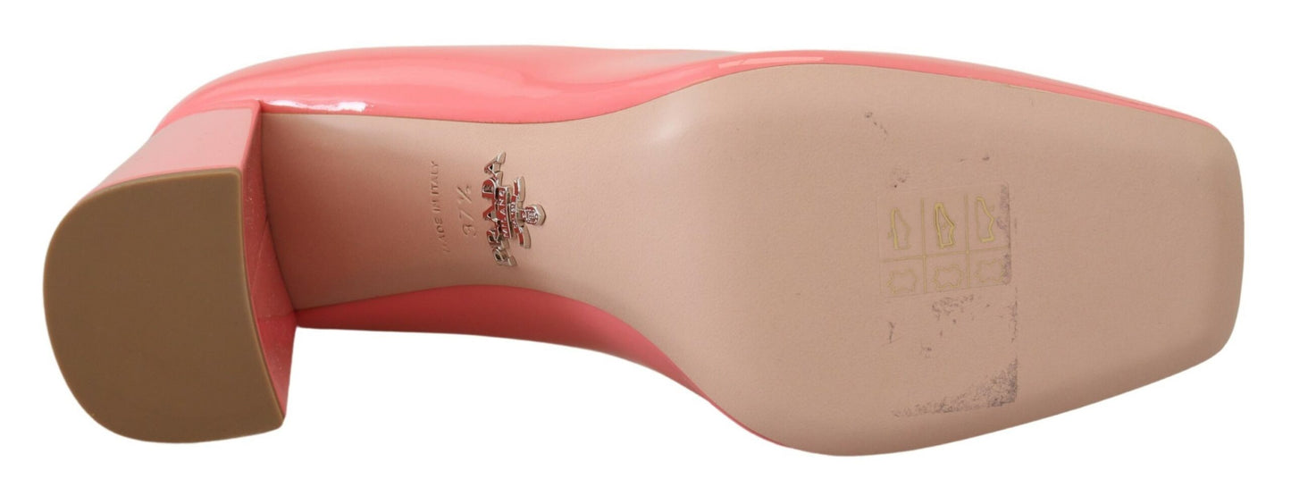 Prada Rosa Lackleder Blockabsatz Pumps Klassisch