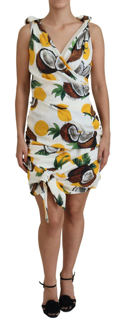 Dolce & Gabbana Weißes Kokosnuss-Print-Mini-Seidenkleid