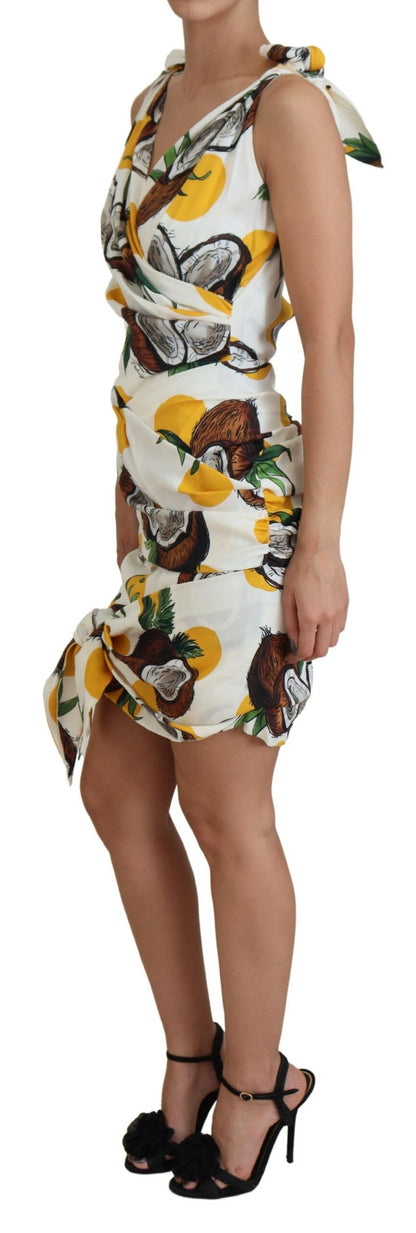 Dolce & Gabbana Weißes Kokosnuss-Print-Mini-Seidenkleid