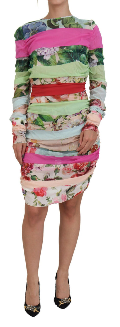 Dolce & Gabbana Multicolor Seide Floral Bodycon Etuikleid