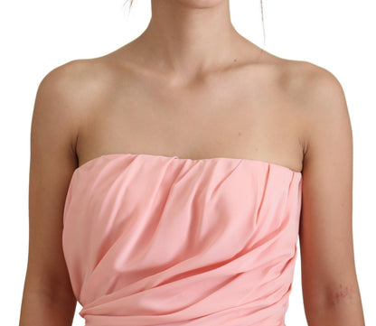 Dolce & Gabbana Rosa Seiden-Stretch-Etuikleid ohne Träger