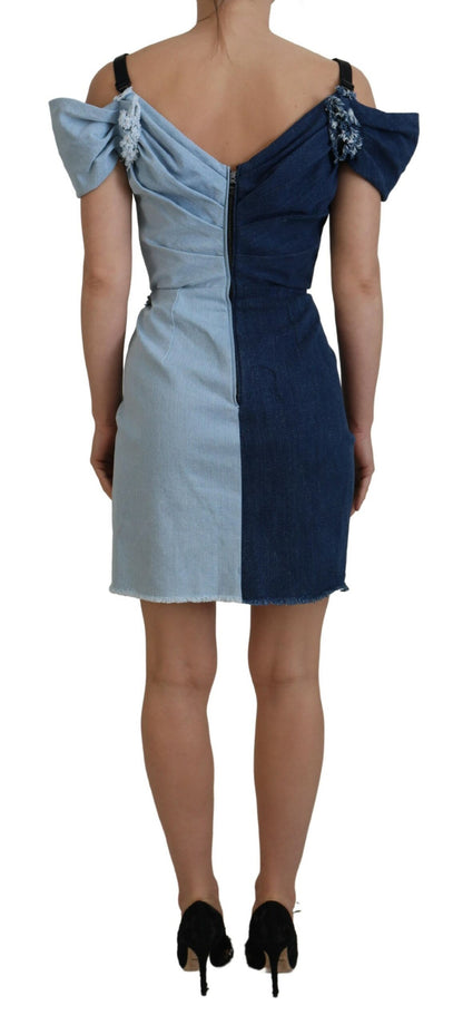 Dolce & Gabbana Zweifarbiges blaues Patchwork-Denim-Minikleid