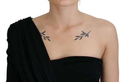 Dolce & Gabbana Schwarzes Wickelmantelkleid mit einer Schulter aus Wolle